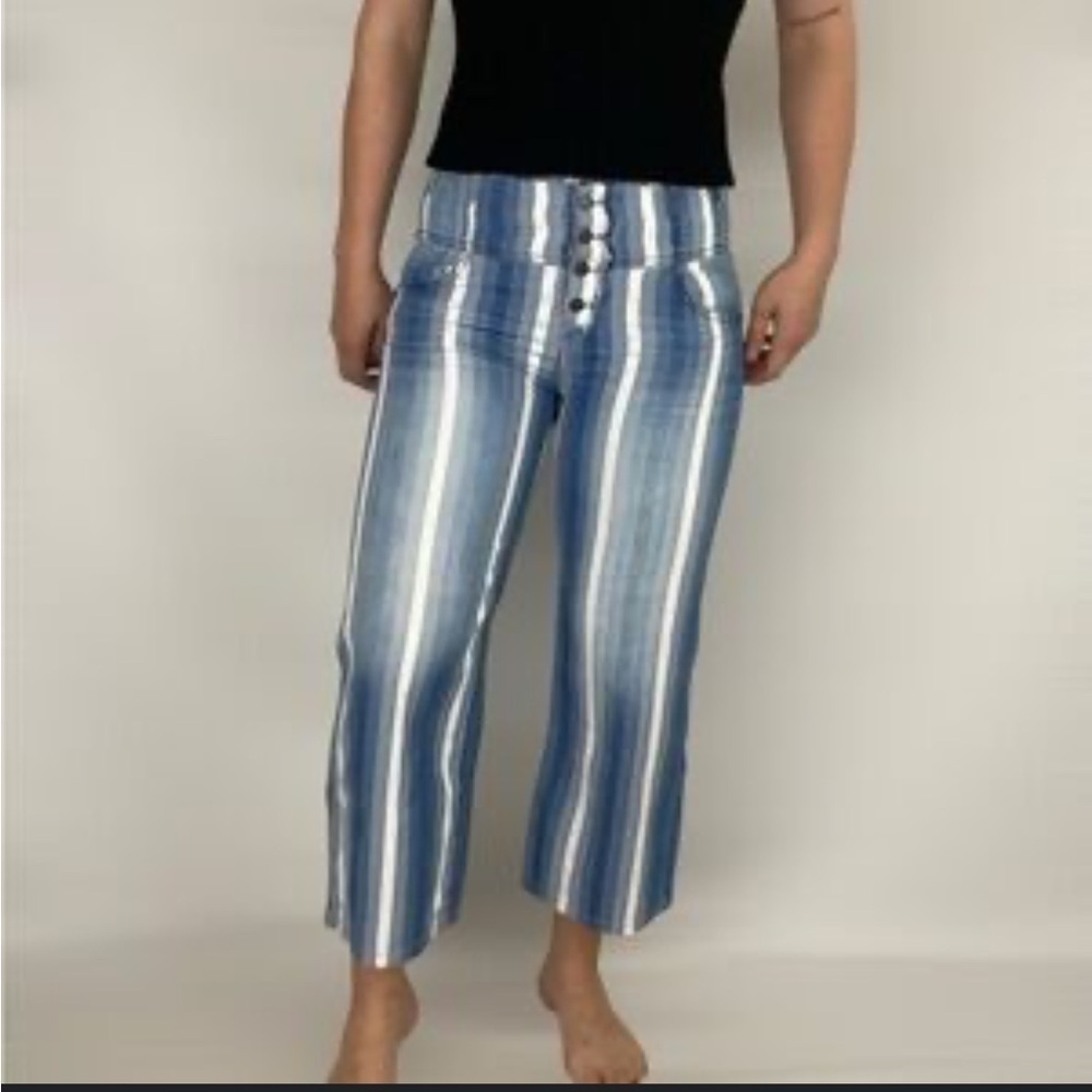 Habitual Girls Ariah Blue and White Striped Wide Leg Cotton Pants 27 - Picture 3 of 14